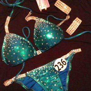 Teal Coloured Bikini Fitness Competition Suit